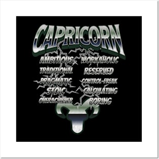 Capricorn Retro 90s Band Zodiac Birthday Traits Lightning Posters and Art